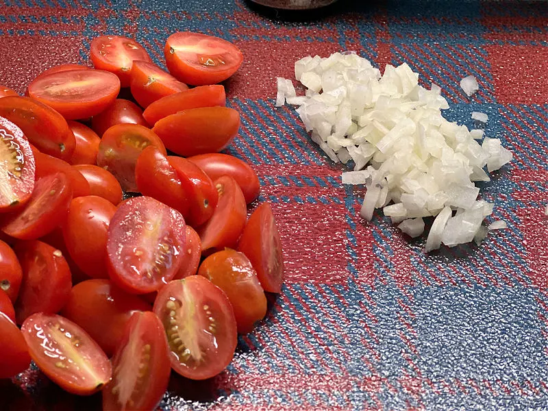 cut up tomatoes & onion