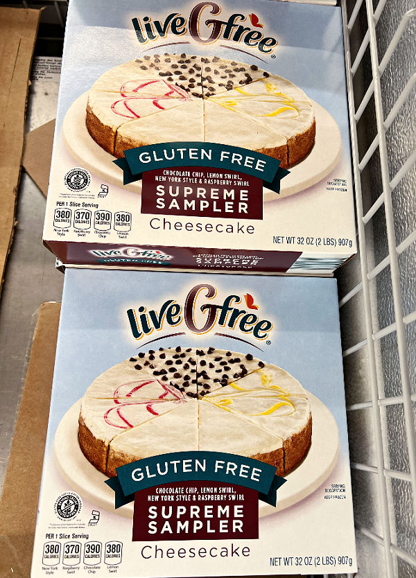 gluten free cheesecake sampler in the freezer at ALDI