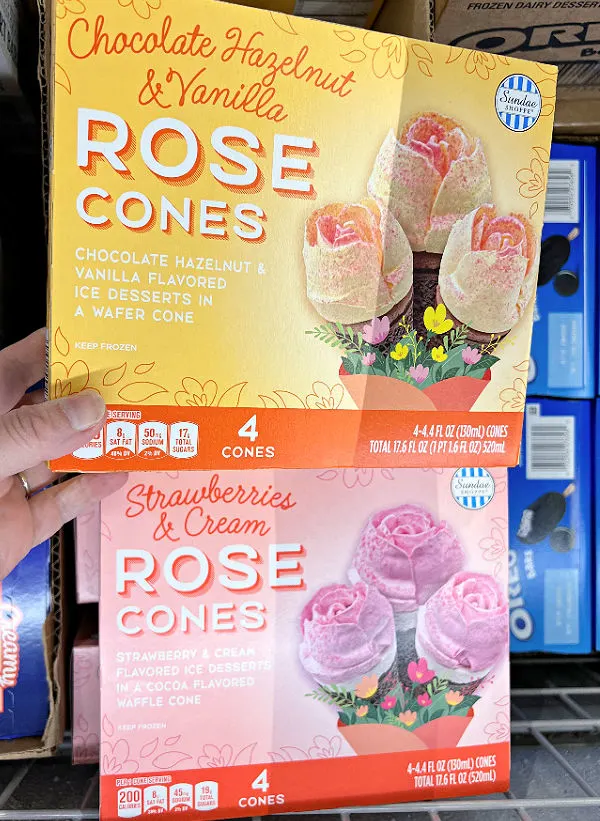 two flavors of rose ice cream cones