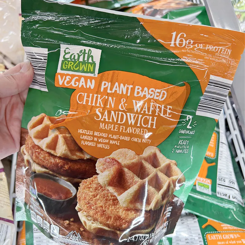 earth grown chik'n waffle sandwich