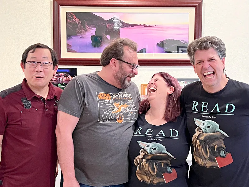 laughing with my brothers and wearing the same baby yoda shirt