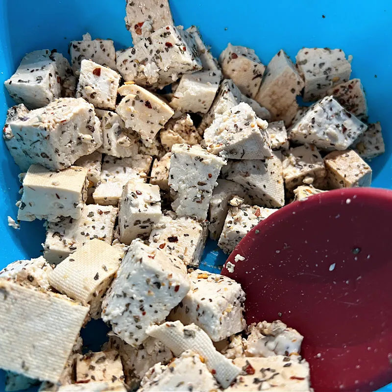 season the cut up tofu