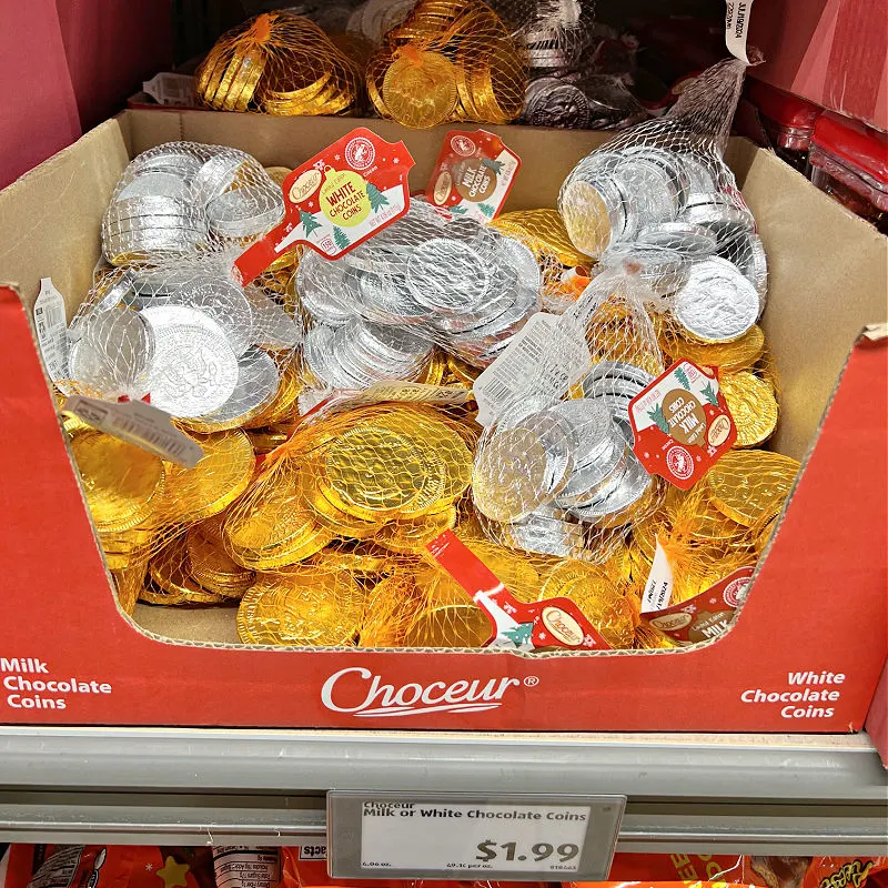 choceur chocolate coins at aldi for chanukah gelt