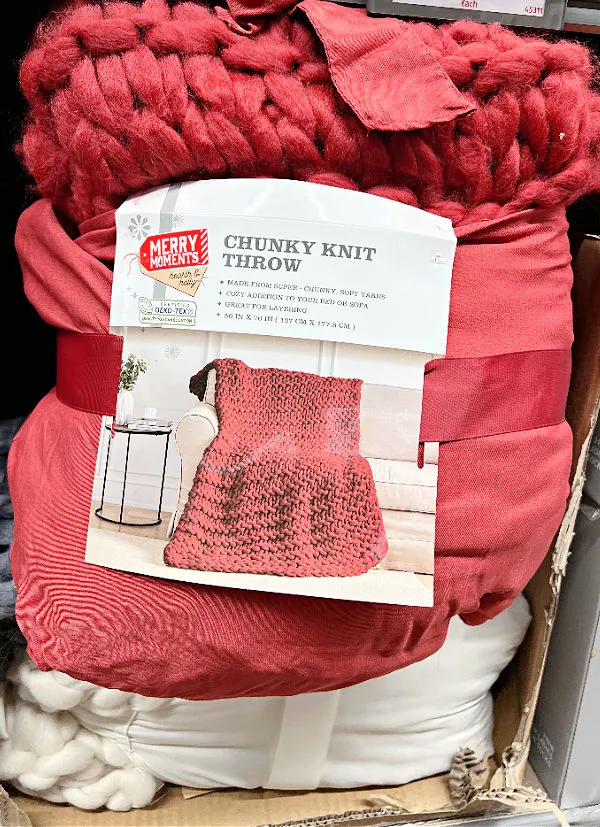 red chunky knit throw