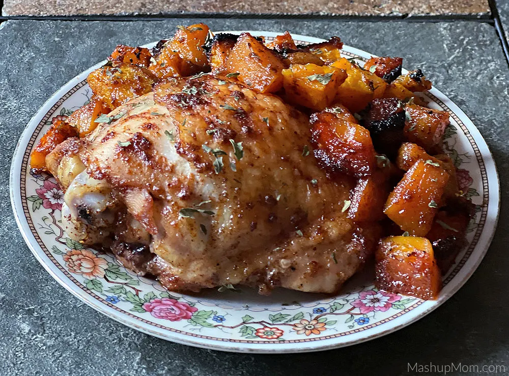 roasted chicken thighs with butternut squash