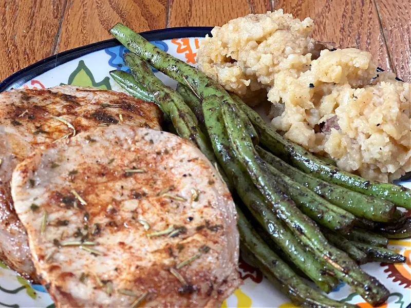 dinner of pork and green beans