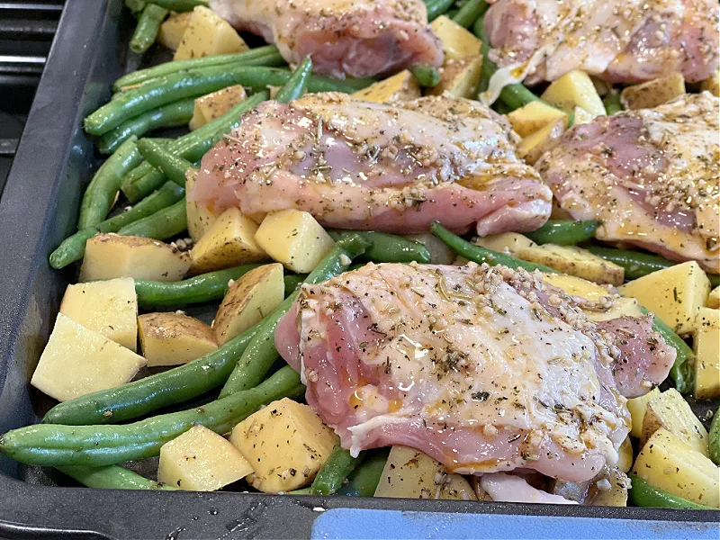 add chicken on top of veggies