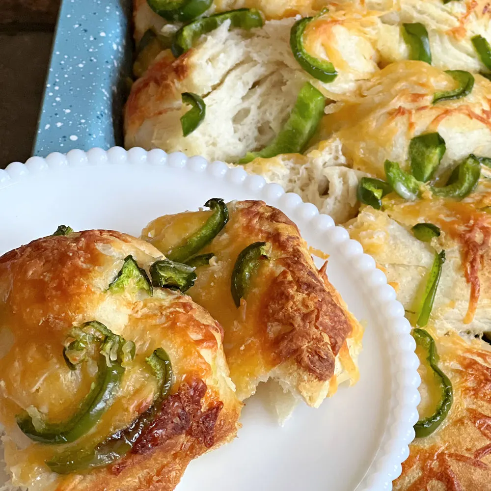 pull pieces off of the cheddar jalapeño loaf
