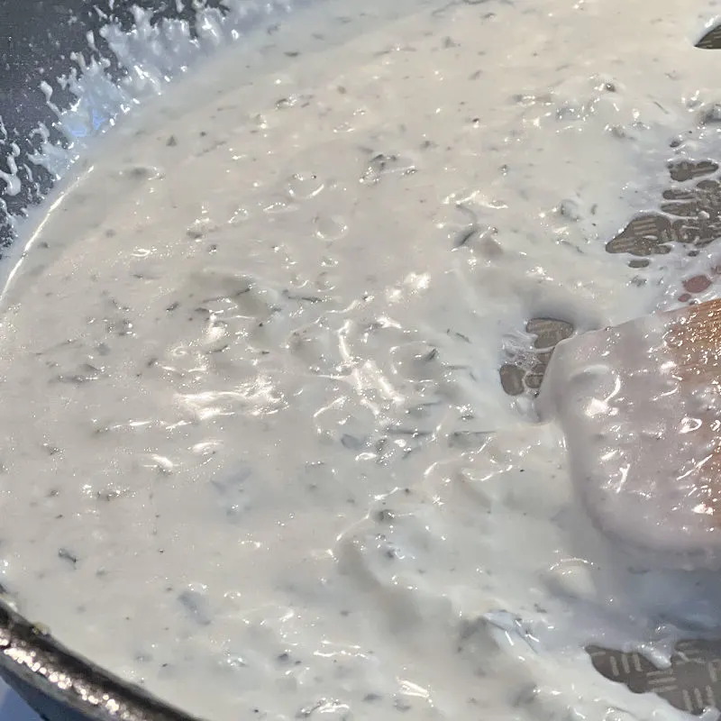 cream cheese sauce in the skillet