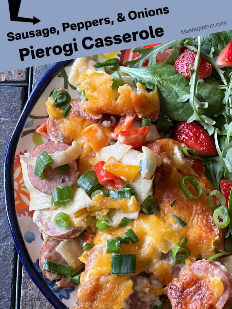 sausage, peppers, and onions pierogi casserole