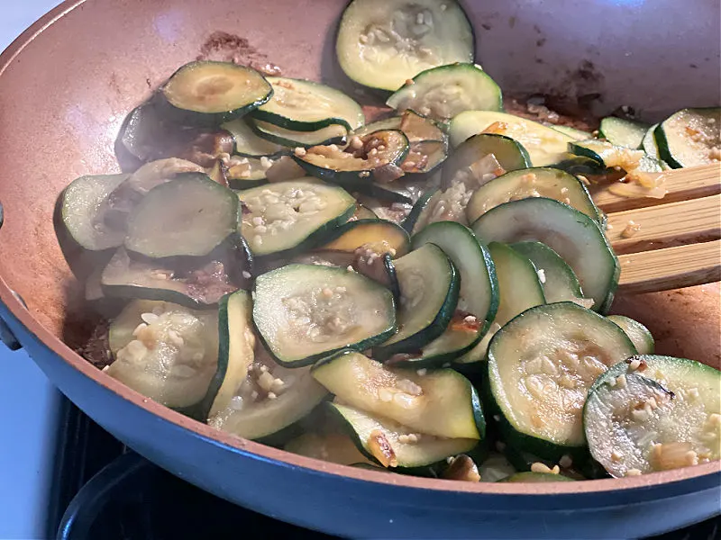 browned zucchini in the pan
