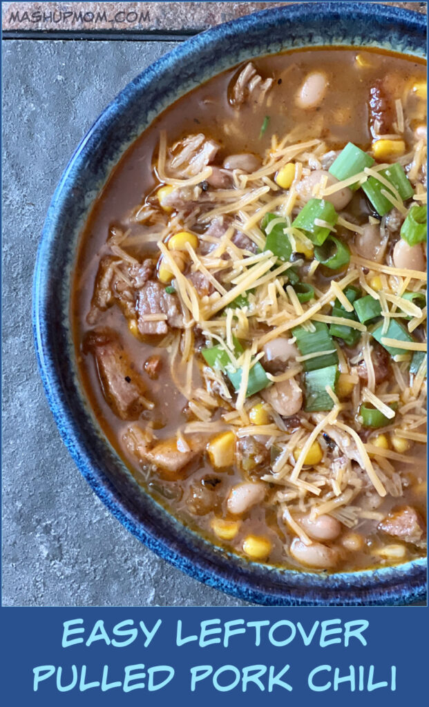 Easy leftover pulled pork chili uses salsa verde