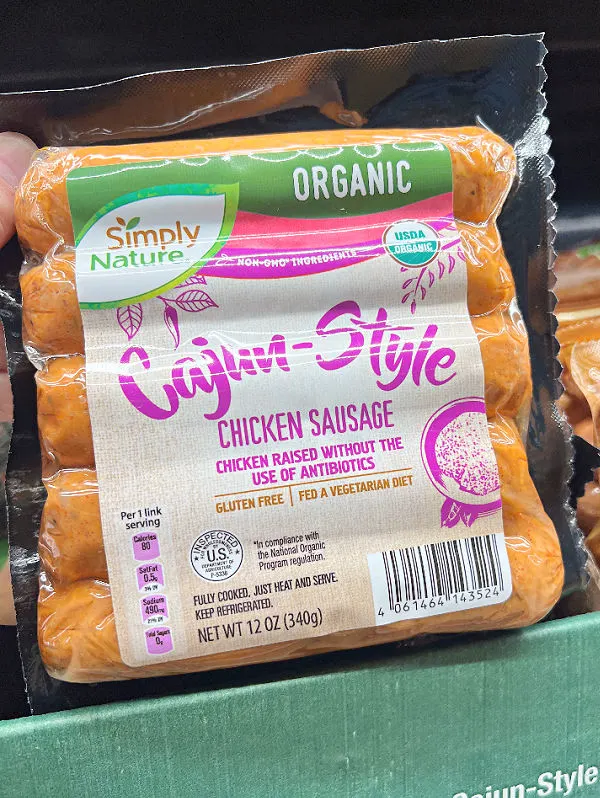 organic Cajun-style chicken sausage at ALDI