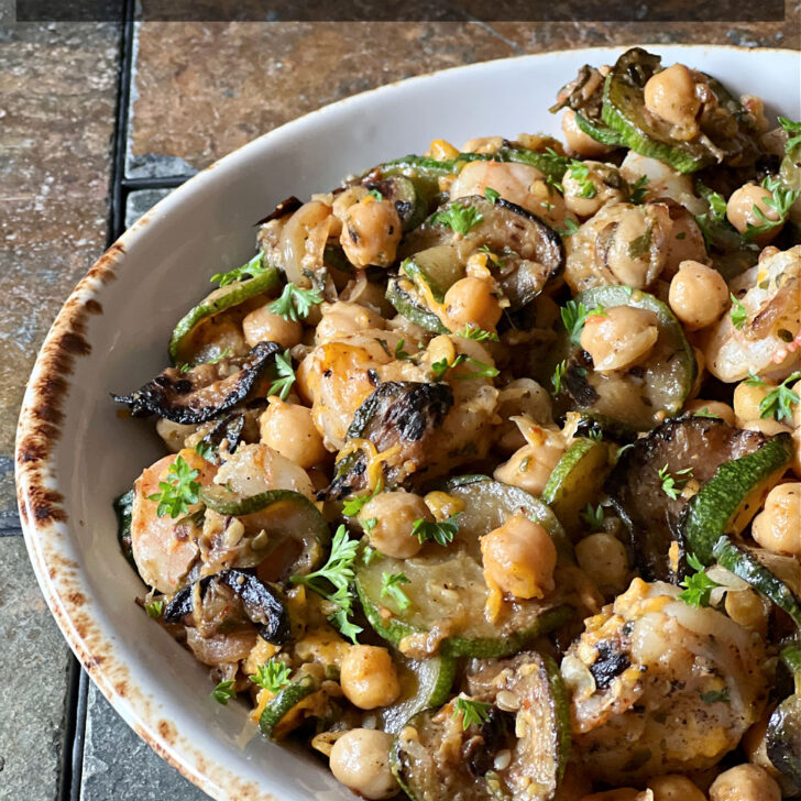 Garlicky Shrimp with Cheddar, Chickpeas, & Zucchini