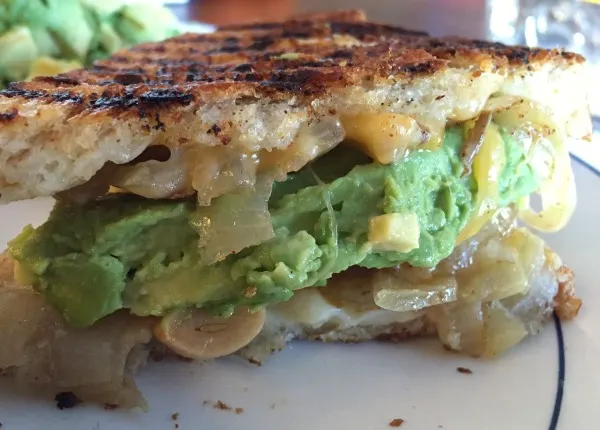 grilled cheese with avocado mushroom onion