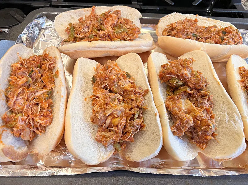 fill rolls with shredded chicken